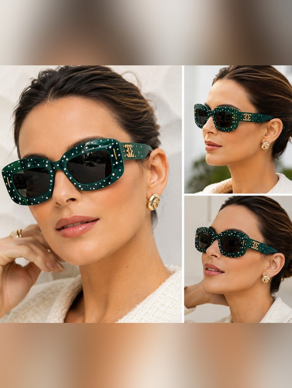 Loewe LW4114IS Crystal Embellished Green Sunglasses 96A Emerald Green Italy